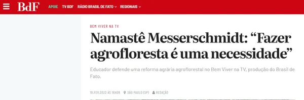Matéria do Brasil de Fato: Namastê Messerschmidt, fazer agrofloresta é uma necessidade